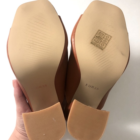 ✨NWOT✨ 4” Brown Leather Chunky Block Open Toe - Picture 8 of 9